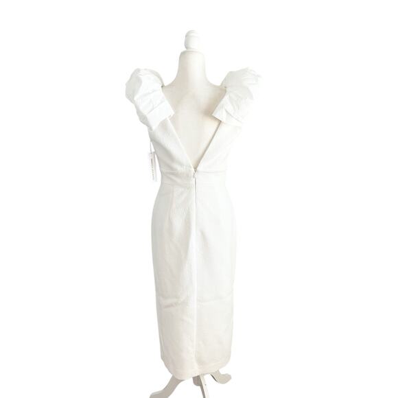 Rebecca Vallance Puff Sleeve V Neck Midi Dress 6 White NWT - Picture 7 of 13